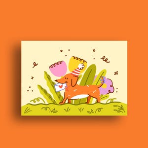 Carte Teckel - illustration joyeuse pour cuisine ou salon - A6 décor mural