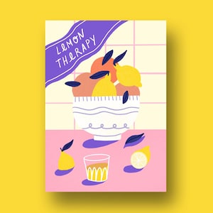 Carte Citrons - illustration joyeuse pour cuisine ou salon - A6 décor mural
