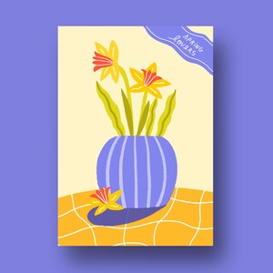 Carte Jonquilles - illustration joyeuse pour cuisine ou salon - A6 décor mural