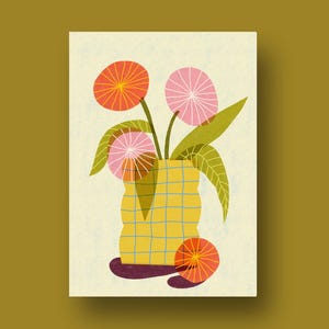 Carte vase fleuri - illustration joyeuse pour cuisine ou salon - A6 décor mural