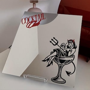 Unique Retro Devil Girl Bar Decor – Cocktail Club Etched Mirror (12"x12")