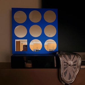 MCM style Geometric Mirror Decor | Metallic Blue Accent | Mid-Century Modern Wall Art