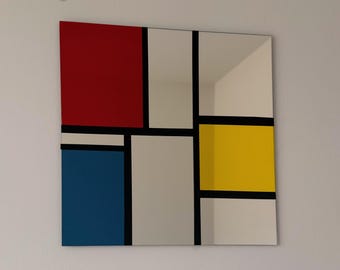 Piet Mondrian De Stijl Mirror: Stained Glass Style Geometric Art Decor