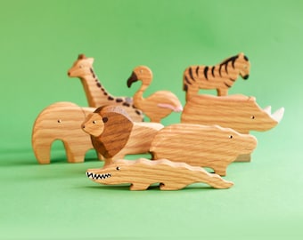 Handmade Wooden Safari Animal Set: African animals Wildlife Montessori  Toys