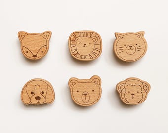 Tiradores de madera con forma de animal para cajones: tiradores de roble macizo para decoración infantil.