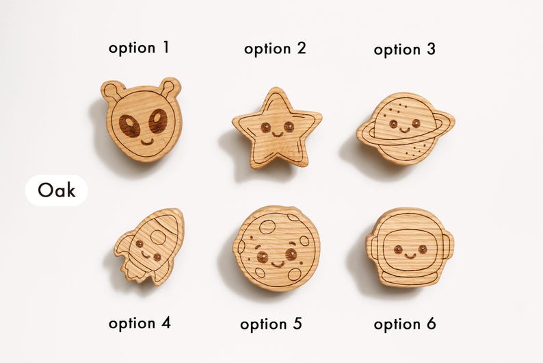 Tiradores de cajón de roble macizo: tiradores infantiles para cajones y armarios. Decoración infantil. oak