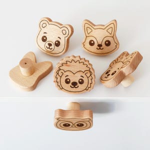 Ladeknoppen houten dieren uit het bos: ladegrepen voor kinderkamerdecoratie