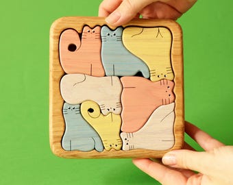 Wooden Cat Puzzle: Montessori Brain Teaser Toy for Kids & Adults