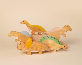 Wooden Dinosaur Playset: Montessori Oak Toys, Kids Birthday Gift