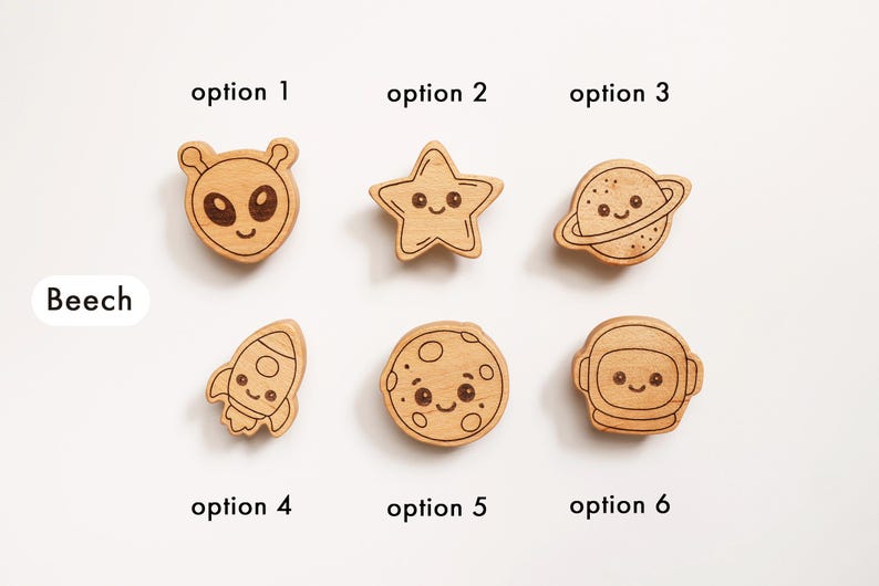 Tiradores de cajón de roble macizo: tiradores infantiles para cajones y armarios. Decoración infantil. beech