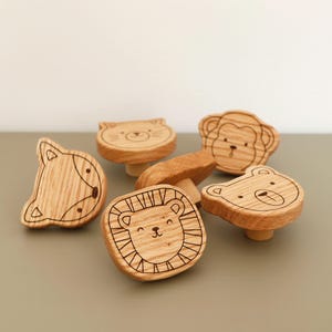 Wooden Animal Drawer Knobs: Solid Oak Nursery Decor Drawer Handles