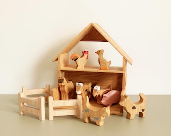 Handmade Wooden Farm Animal Toy Set: Montessori Playset