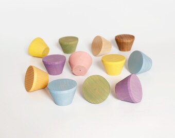 Rund möbelknopp i färgad bok | Skåphandtag för byråer | Minimalistisk design | Färgade lådhandtag