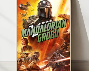Mandalorian och Grogu-filmaffisch, väggtryck, heminredning, digital nedladdning