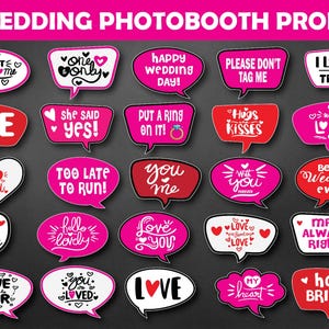 Bundle Wedding Photo Booth Props: Team Bride & Groom Bubble Signs (Digital Download)
