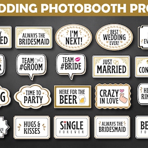 Wedding Photo Booth Props: Team Bride, Groom, & Funny Signs (Digital Download)