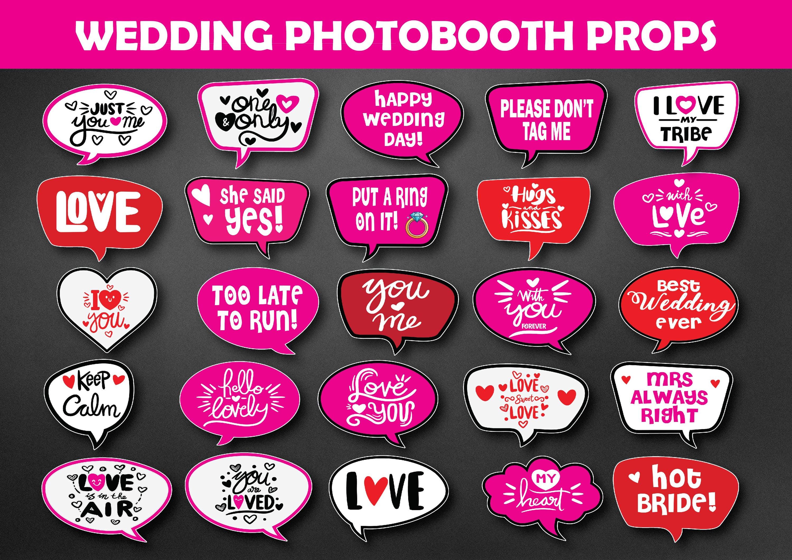 Pink Wedding Photo Booth Props: Team Bride & Groom (digital Download A4 ...