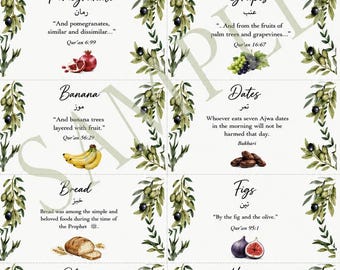 Sunnah Table Place cards | Sunnah Table signs | Printable | Quran and Hadith inspired foods