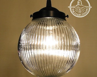 Holophane Antique Glass Pendant Light Clear Globe - Ceiling Lighting Modern Industrial Hanging Fixture Kitchen Island Bathroom Vanity