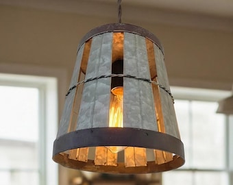 Galvanized Open Weave Basket Farmhouse Pendant Light-Rustic Flush Mount Lighting Kitchen Bathroom Cabin Bedroom Cottage Metal Island Ceiling