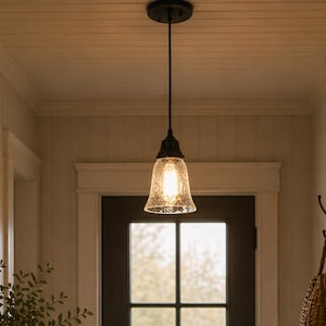 Clear Glass Pendant Light of Seeded Glass -Hanging Chandelier Ceiling Flush Mount Lighting Fixture Kitchen Island Bedroom Antique Lamp Track