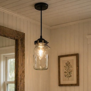 Vintage Antique 1930's Mason Jar PENDANT Light - Rustic Farmhouse Chandelier Lighting Fixture Flush Mount Kitchen Island Lamp Bathroom Ball