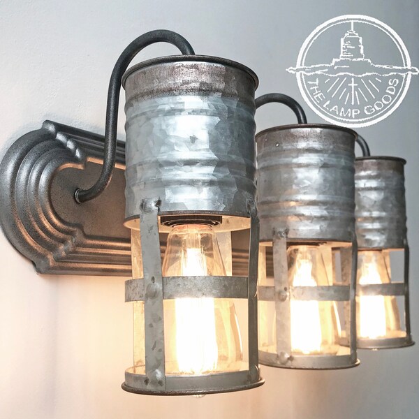 Reserved for Angela - Galvanized Farmhouse Barn Wall Light Vanity Trio