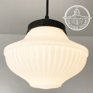 Schoolhouse Traditional PENDANT Light - Antique Ceiling Lighting Milk Glass Lamp Farmhouse Vintage Country Flush Mount Kitchen Opal Bathroom