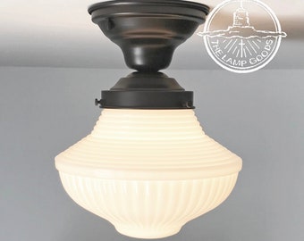 Milk Glass Traditional Light Fixture with Semi Flush Mount -Schoolhouse Ceiling Lighting Lamp Farmhouse Vintage Kitchen Bathroom Milk Glass