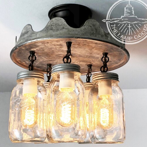 5 11 Light DIY Mason Jar Chandelier Kit Rustic Wood Etsy