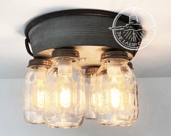 New Primitive Rustic Vintage ANTIQUE STYLE ETCHED JAR LED Hanging Lamp Light 