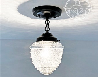 Acorn Antique Ceiling Light Fixture with Chain-Vintage Glass Flush Mount Chandelier Lighting Pendant Globe Farmhouse Kitchen Bathroom