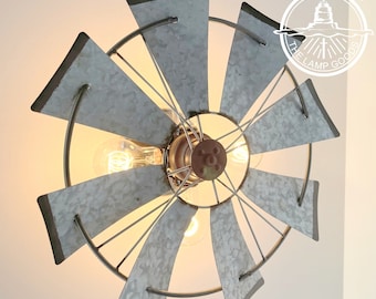 Galvanized Windmill Farmhouse STATIONARY Wall Sconce Light - Lighting Fixture Rustic Lamp Flush Mount Chandelier Kitchen Bathroom Vanity