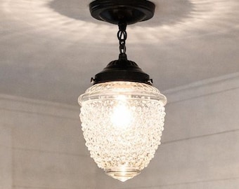 Acorn Antique Ceiling Light Fixture with Chain-Vintage Glass Flush Mount Chandelier Lighting Pendant Globe Farmhouse Kitchen Bathroom