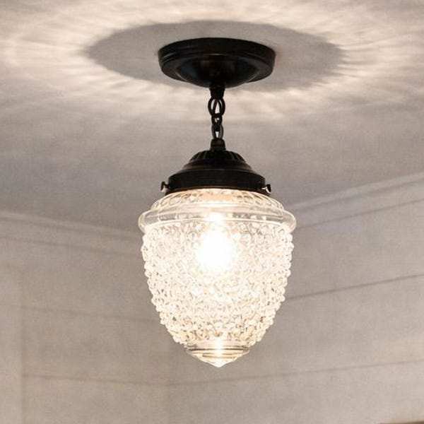 Acorn Antique Ceiling Light Fixture with Chain-Vintage Glass Flush Mount Chandelier Lighting Pendant Globe Farmhouse Kitchen Bathroom