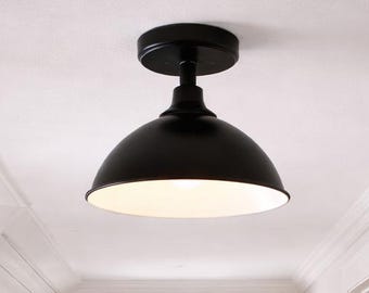 Modern Farmhouse Ceiling Light of Large Black Enamel Shade - Kitchen Bathroom Dining Restaurant Flush Mount Chandelier Lighting Track Fan