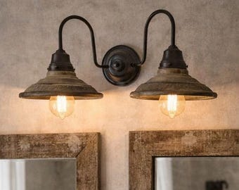DOUBLE Rustic Industrial Farmhouse Wall Light Fixture Bathroom Sconce Cabin Cottage Ceiling Lighting Kitchen Bedroom Vanity Flush Mount Lamp