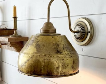 Gold Rustic Bucket Wall Sconce | Farmhouse Wall Light | Vintage Metal Sconce