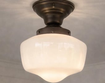Modern SCHOOLHOUSE Ceiling Light Milk Opal Glass -Semi Flush Lighting Fixture Chandelier Kitchen Bathroom Mid Century Antique Lamp Vintage