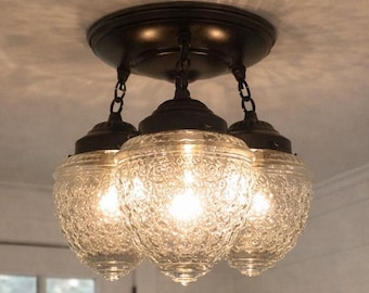 Acorn Antique Ceiling Light Fixtures Chain Trio-Kitchen Bathroom Lighting Pendant Lamp Glass Flush Mount Farmhouse Chandelier Vintage