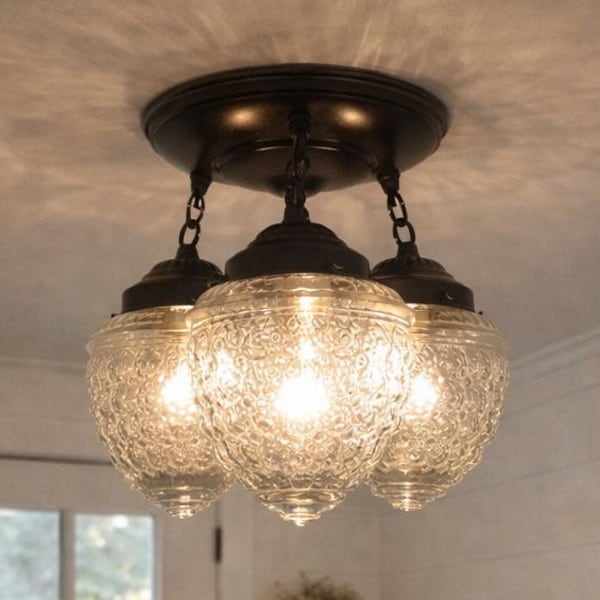 Acorn Antique Ceiling Light Fixtures Chain Trio-Kitchen Bathroom Lighting Pendant Lamp Glass Flush Mount Farmhouse Chandelier Vintage