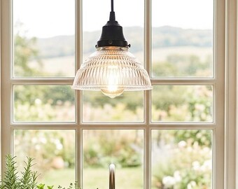 Holophane Delicate Tiered Pendant Light | Vintage Prismatic Glass Pendant | Industrial Farmhouse Lighting | Kitchen Island, Entryway Light