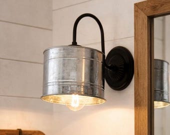 Gegalvaniseerde boerderijemmer wandkandelaar | Rustieke boerderij wandlamp