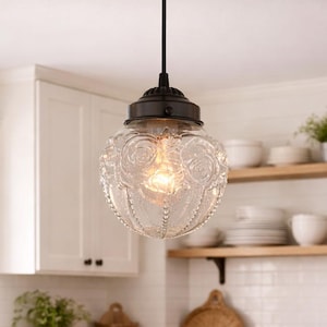 Victorian Embossed Antique Glass Globe PENDANT Lights - Hanging Ceiling Lighting Bathroom Vanity Chandelier Fixture Flush Mount Kitchen Lamp