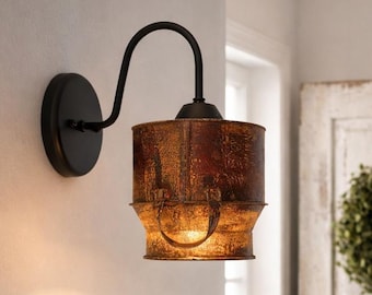 Rustic Weathered Milk Can Farmhouse Wall Sconce – Vintage Metal Wall Light – Country Cottage Barn-Style Lighting
