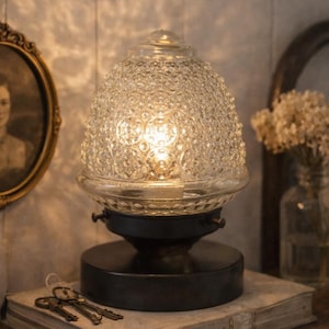Antique Glass Table Lamp Vintage Bedroom Stand Light Fixture - Plug In Black Living Room Lighting Home Antique Farmhouse Night Desk Office