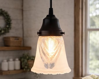 Frosted Drape Petal Pendant Light | Vintage Glass Pendant | Farmhouse Floral Lighting | Kitchen Island, Entryway, Bedroom Ceiling Light