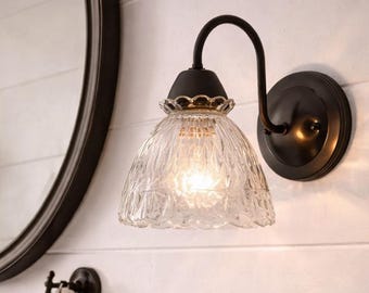 SCALLOPED CUT 1960's Glass Wall Sconce Light Fixture - Lighting Dining Kitchen Bathroom Vanity Lighting Island Ceiling Flush Mount Farm Lamp