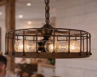 Lustre industriel rustique en forme de cage - Luminaire encastré, ferme, plafond, cuisine, ampoule Edison, salle à manger rustique, suspendue, salle de bains