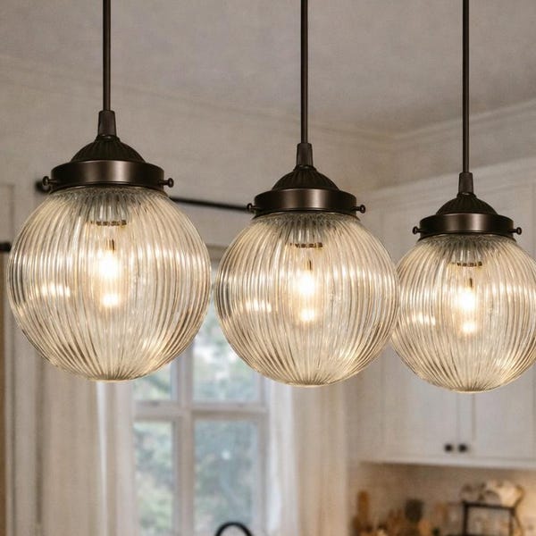 Holophane Antique Glass Pendant Light Clear 6" Globe - Ceiling Lighting Modern Industrial Hanging Fixture Kitchen Island Bathroom Vanity